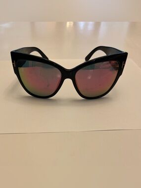 Tom Ford Black Cat-Eye Sunglasses with Pink Mirrored Lenses